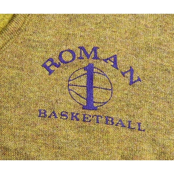 Vintage 1950s Champion men's mustard Roman Catholic basketball v-neck sweater XL - Picture 3 of 7
